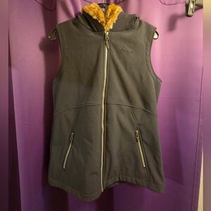 Black Marmot Hooded Vest with Faux Fur Lining
